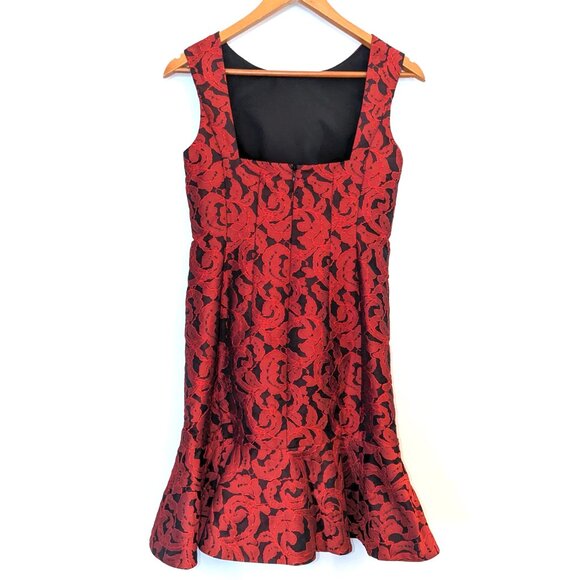 Ann Taylor | Red & Black Jacquard Formal Cocktail Dress | Size 0 - Picture 9 of 15